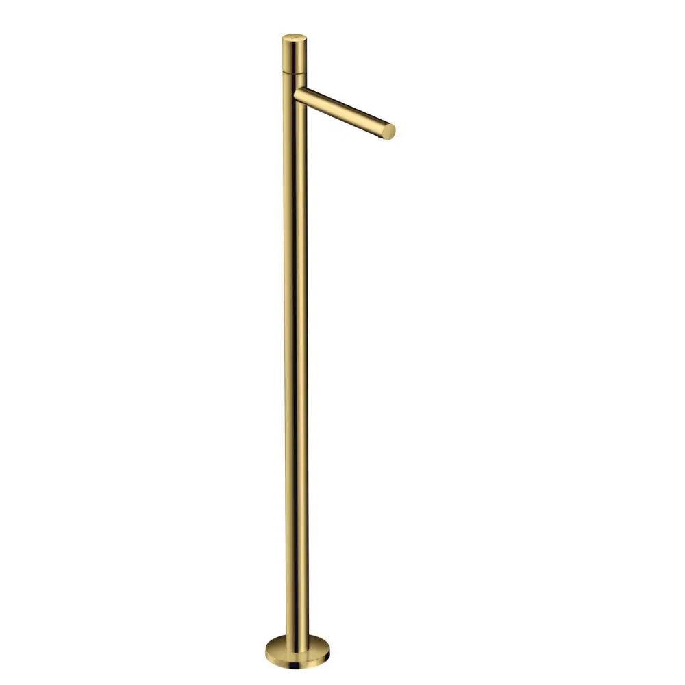 Bodenstehender Einhebel-Waschtischmischer in Polished Gold Optic von AXOR, mit geradem Auslauf und seitlichem Griff, auf runder Basis montiert.